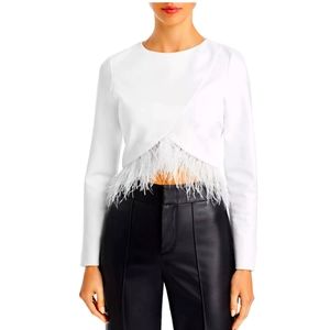 Line & Dot Elora Feather trim Crip  Top white ,size XS ,NWOT